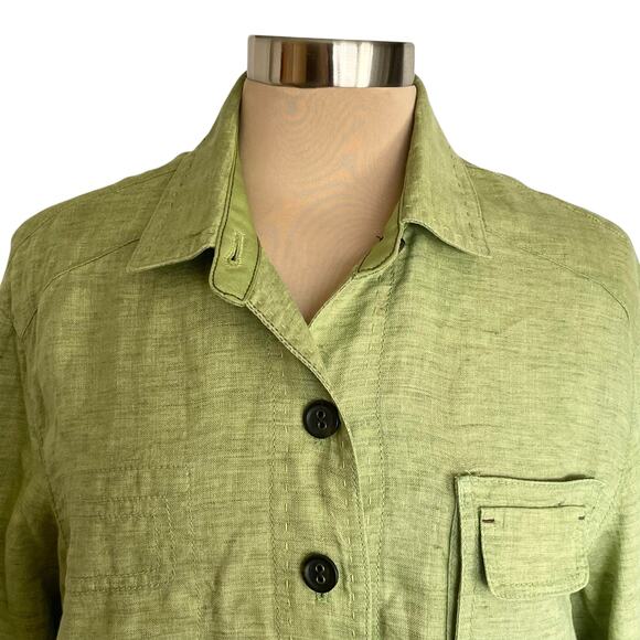 Coldwater Creek Chartreuse Lime Green 100% Linen Jacket Petite LG Spring Casual - Picture 3 of 14